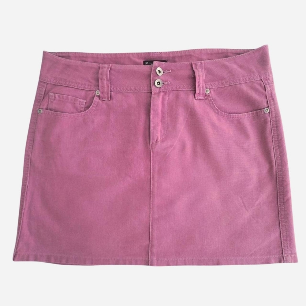 Vintage Italian Y2K Pink Denim Mini Skirt Cotton and Linen Size S